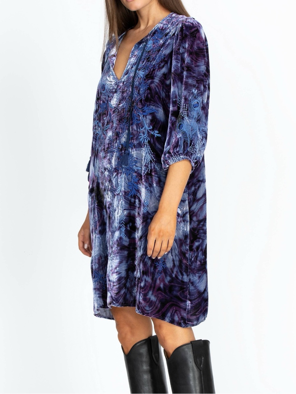 Johnny Was Azure Velvet Relaxed Dress Croatian Dreams Blue Purple Embroidered S - Picture 6 of 13